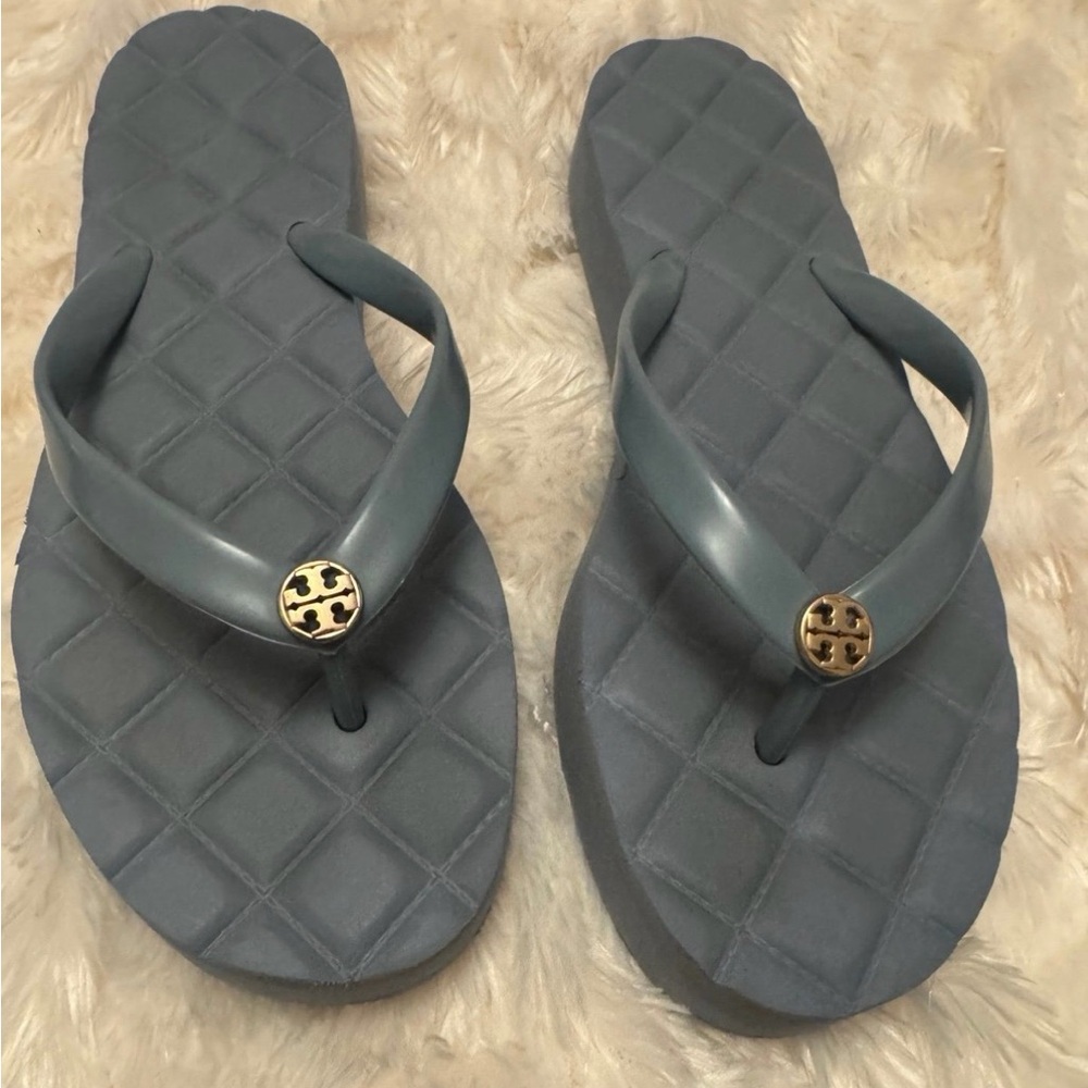 Tory Burch Gray Sandals with Gold Accent